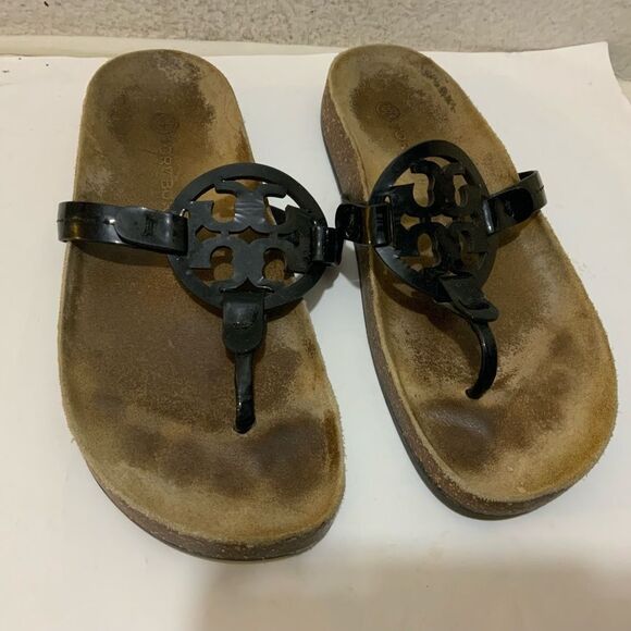 Tory Burch Shoes - Tory Burch Miller Cloud Patent Leather Sandal Perfect Black/Natural Size 7